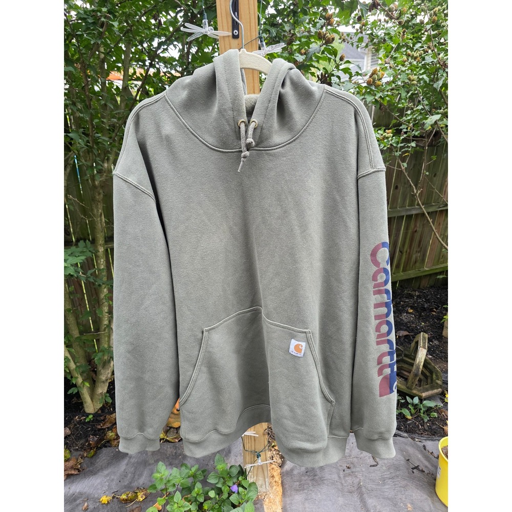Carhartt Mens Loose Fit Graphic Logo Sleeve Hoodie Sage Green 3XL